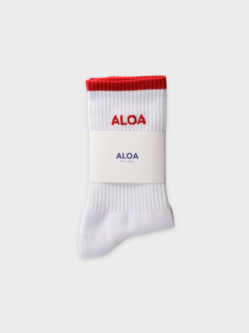 ALOA The Label - Striped Crew Socks - White/Vintage Red