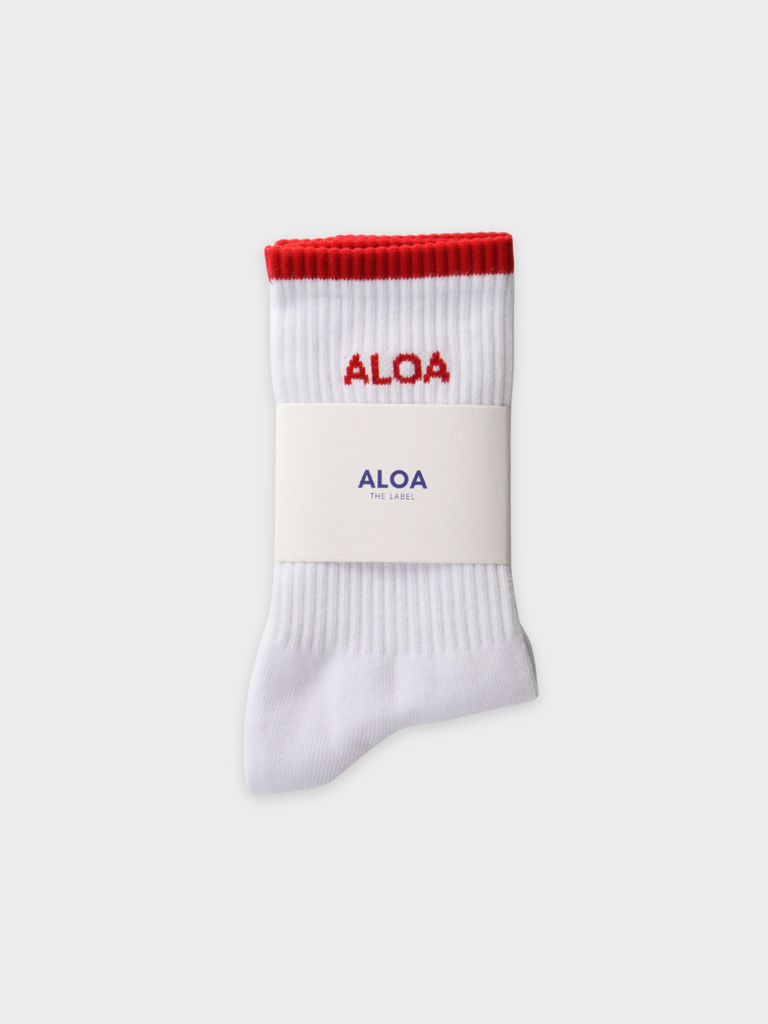 ALOA The Label - Striped Crew Socks - White/Vintage Red