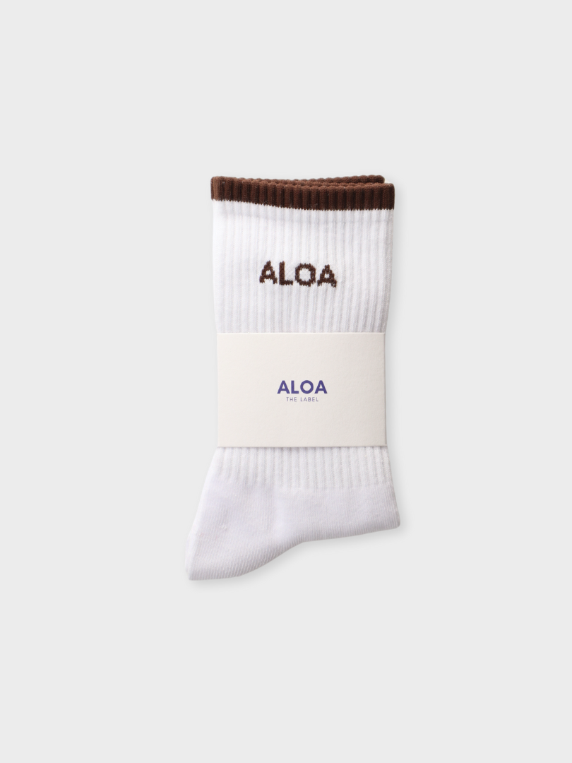 ALOA The Label - Striped Crew Socks - White/Chocolate