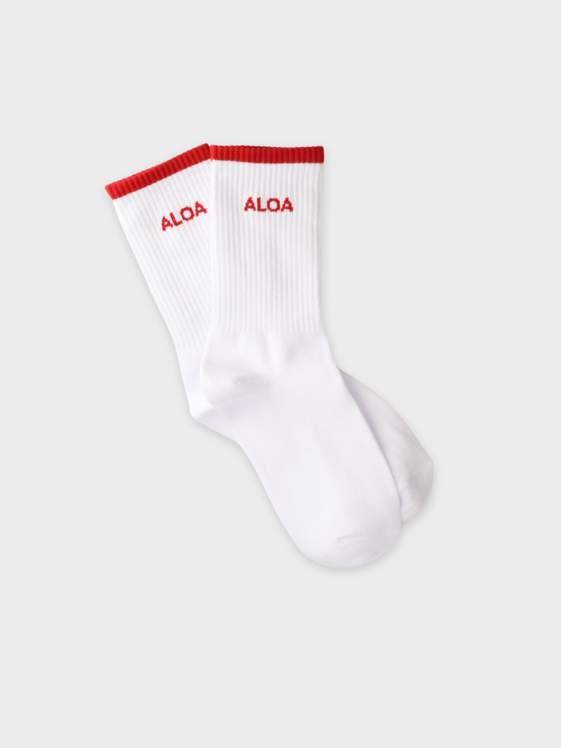 ALOA The Label - Striped Crew Socks - White/Vintage Red