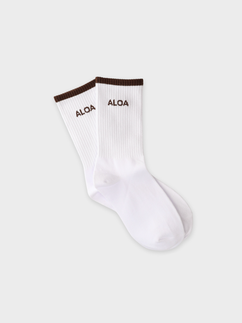 ALOA The Label - Striped Crew Socks - White/Chocolate