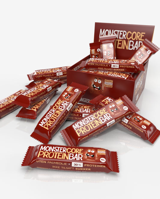 Monster Core Protein Bar Heavenly Chocolate Brownie 16x45g  - ESKE med 16 barer