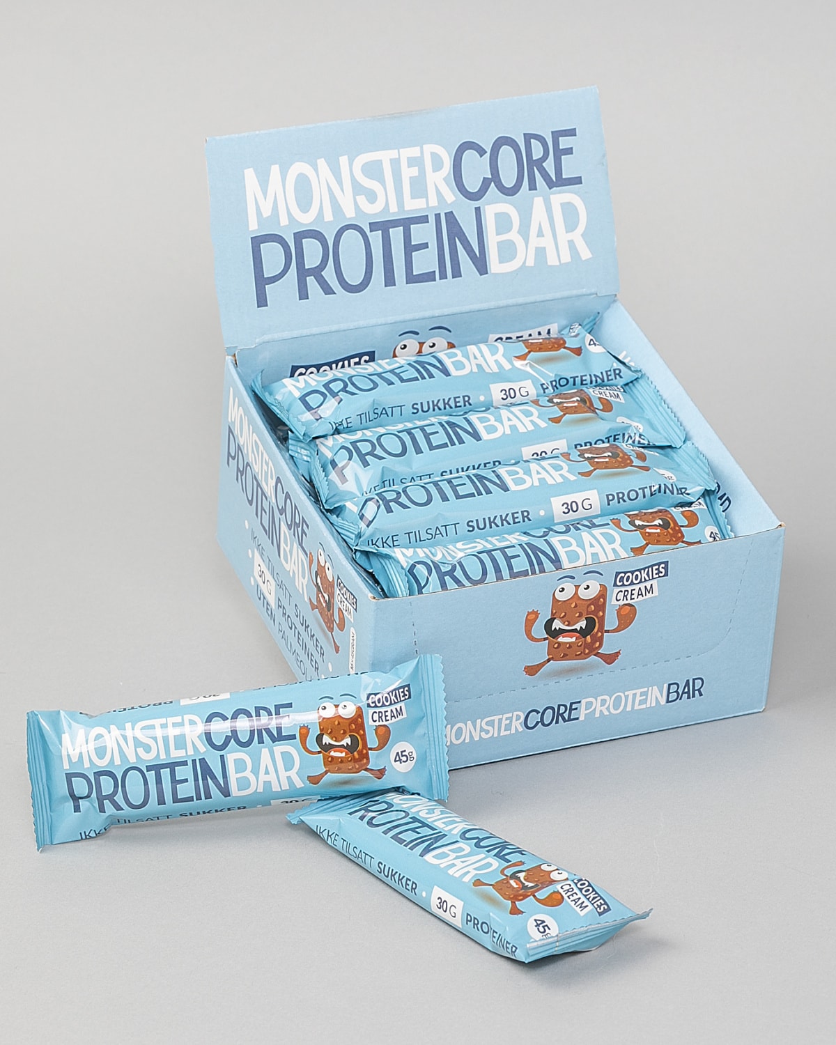 Monster Core Protein Bar - Cookies & Cream 16x45g - ESKE med 16 proteinbarer